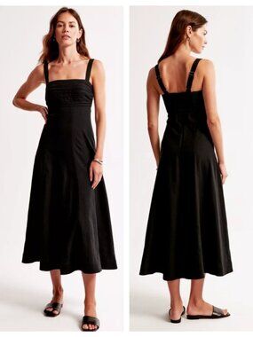 Abercrombie & Fitch Black Linen Midi Dress